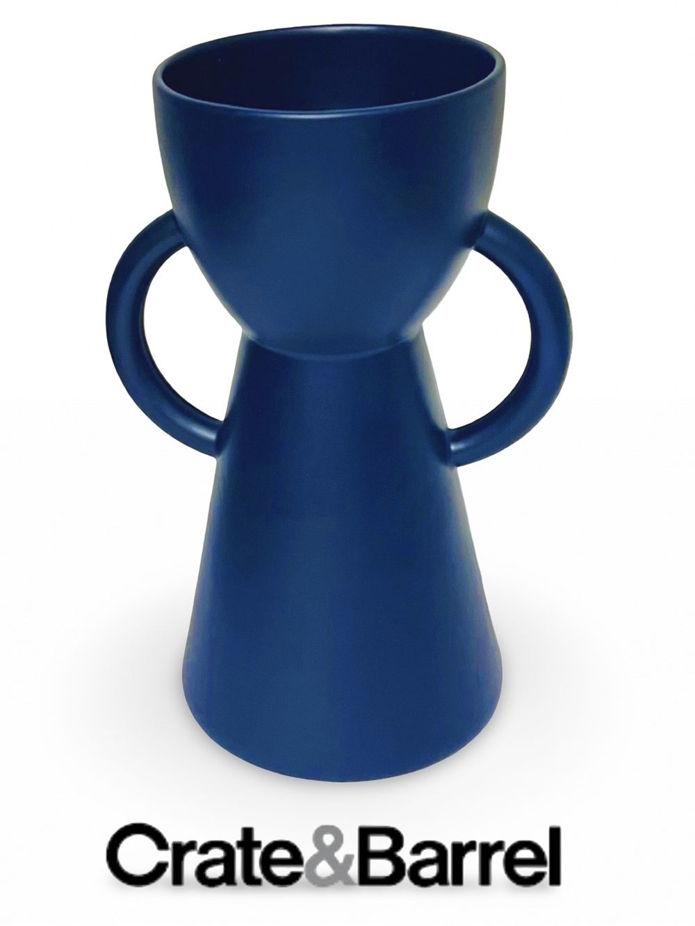 Crate&Barrel Deep Blue Double-Handled Ceramic Vase